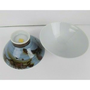 Vintage Japanese Porcelain Rice Bowls Pedestal Bowls Hand Painted Yonemoto JAPAN